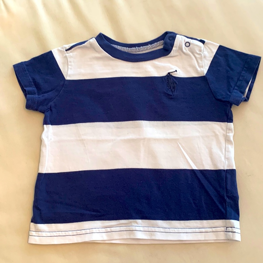 Ralph Lauren classic stripe boys tee 6M - snap collar